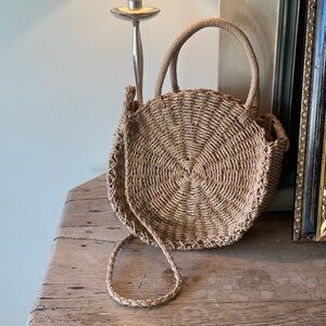 Woven Tan and Cream Round Bag